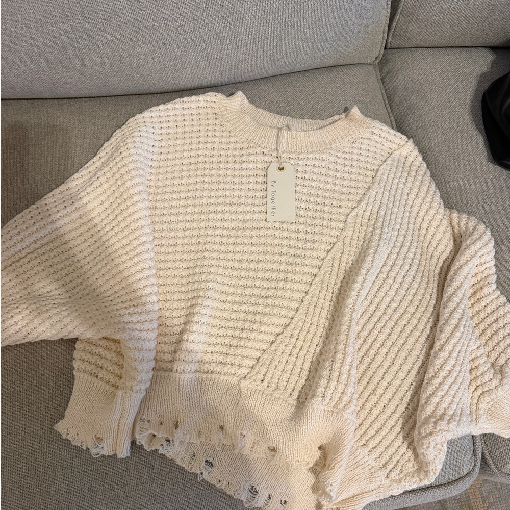 NWT Vici Cream Textured Knit Crewneck Sweater